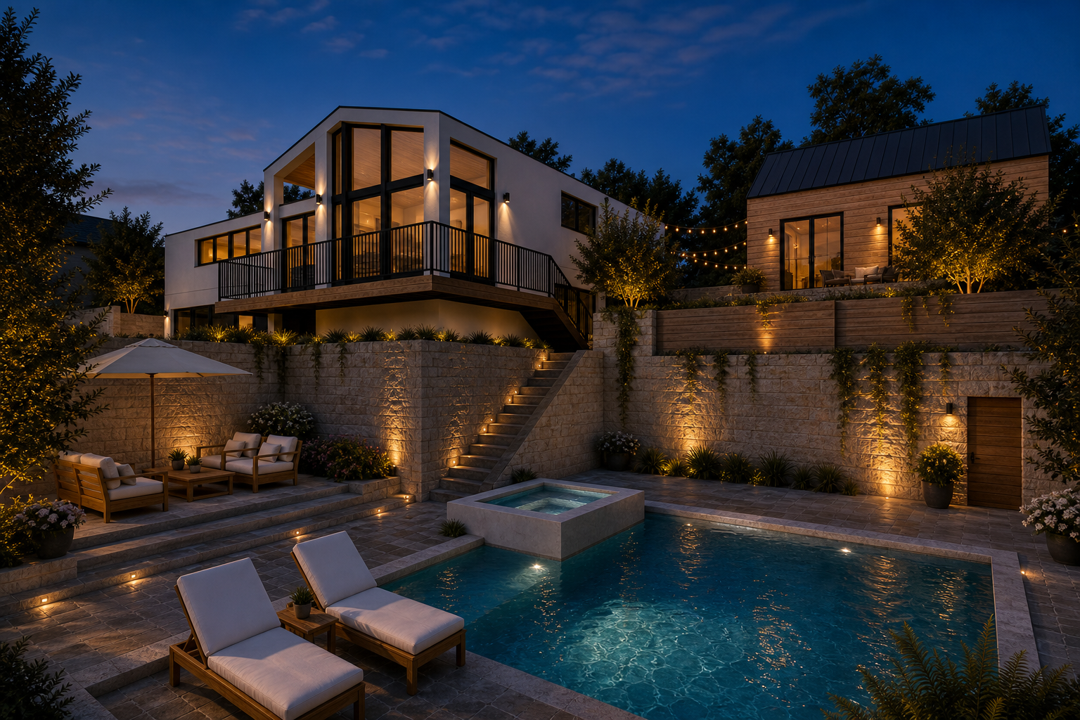 Indian Springs evening outdoor living and pool