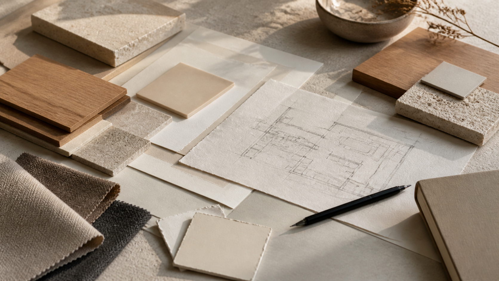 Architectural drawings and material samples