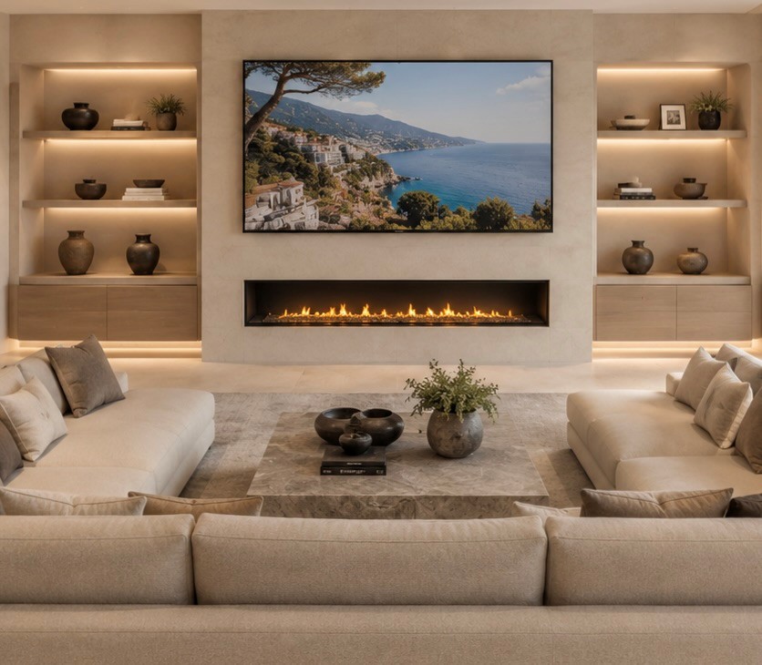 San Miguel living room fireplace